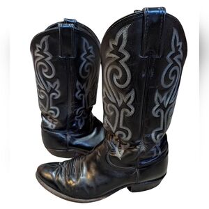 Justin Boots Black Leather Cowboy Western Men’s 9.5E Roper Rodeo Stitching